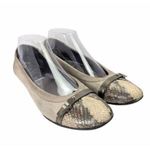 AGL gray beige leather snakeskin cap toe ballet flats womens 38.5/ 8.5